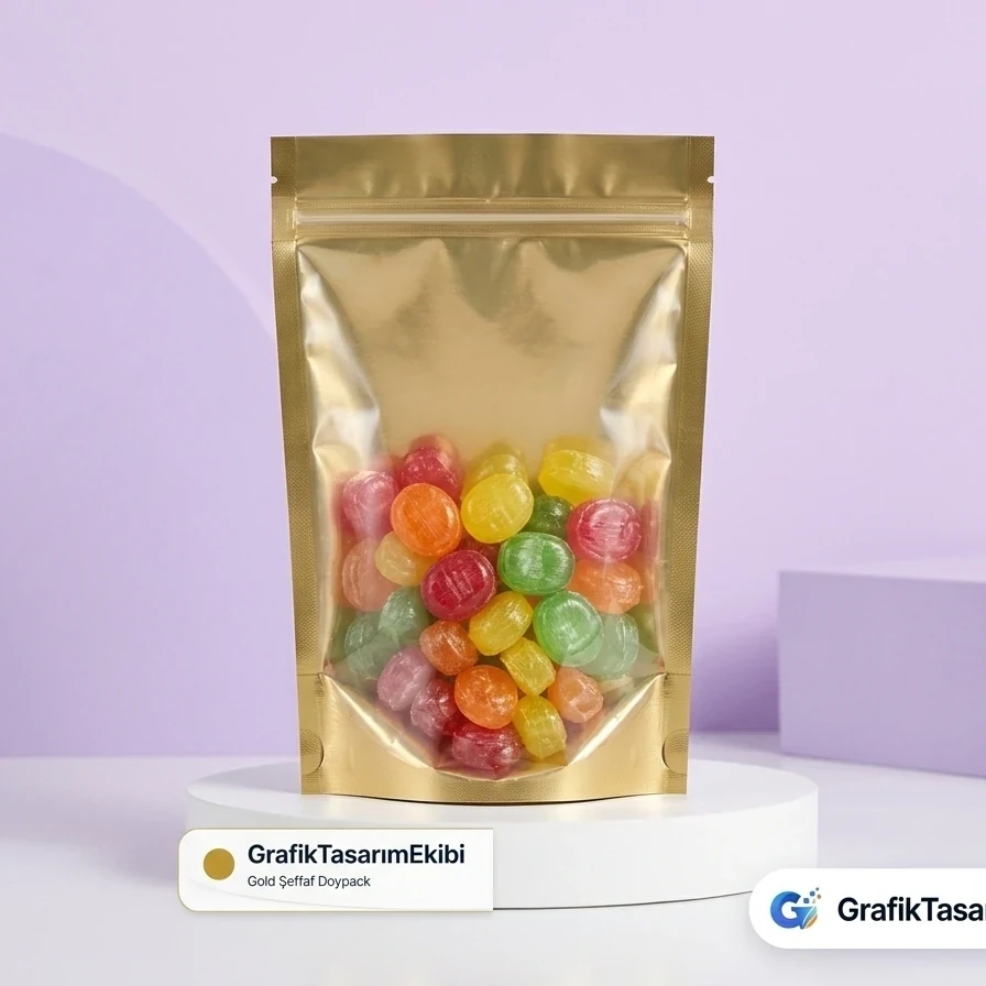 Gold Şeffaf Doypack baskı ürünü | GrafikTasarımEkibi
