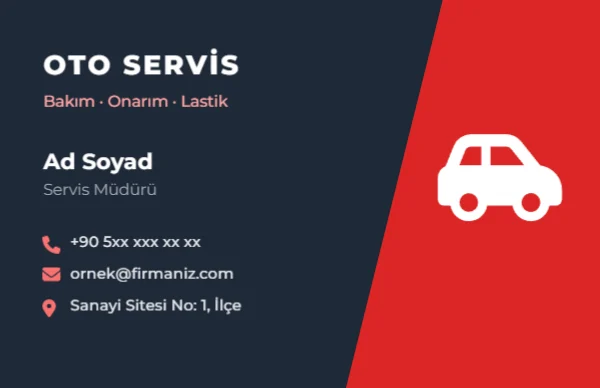 Oto Servis Kartviziti — Standart Kartvizit şablonu