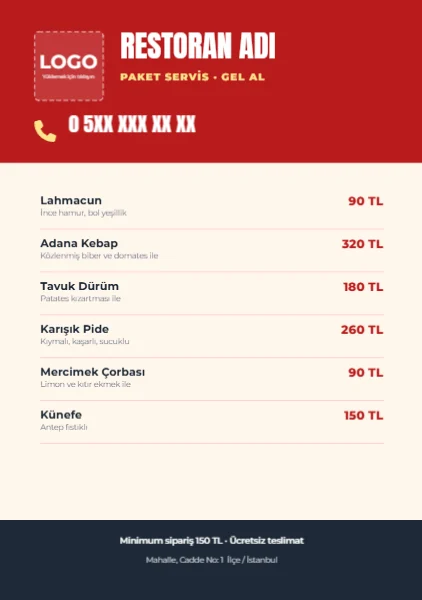 Paket Servis Menüsü — Broşür
