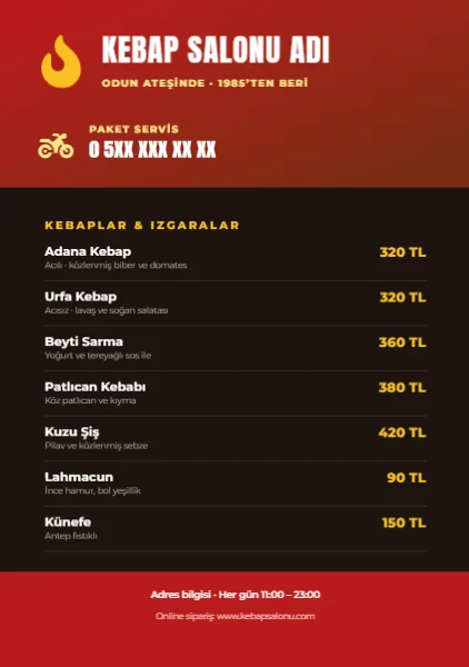 Kebap Salonu Menüsü — Broşür şablonu