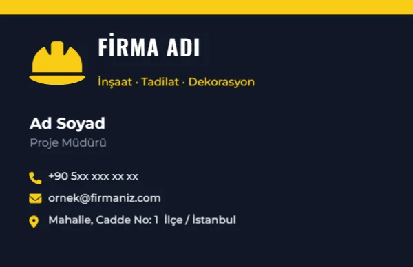 İnşaat & Tadilat Kartviziti — Standart Kartvizit şablonu